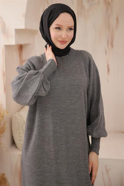 Balon Kol Triko Elbise Füme HM2522