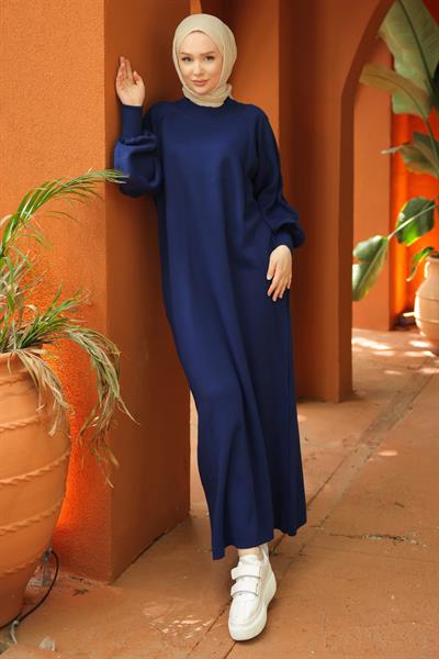 Balon Kol Triko Elbise Lacivert HM2522