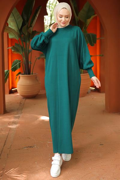 Balon Kol Triko Elbise Zümrüt HM2522