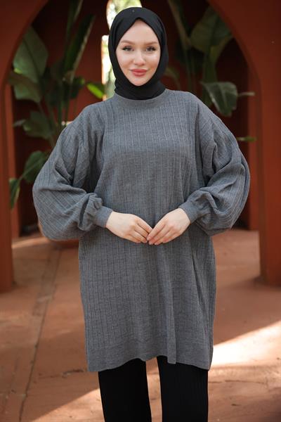 Balon Kol Triko Tunik Füme HM2519