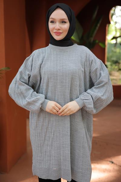 Balon Kol Triko Tunik Gri HM2519