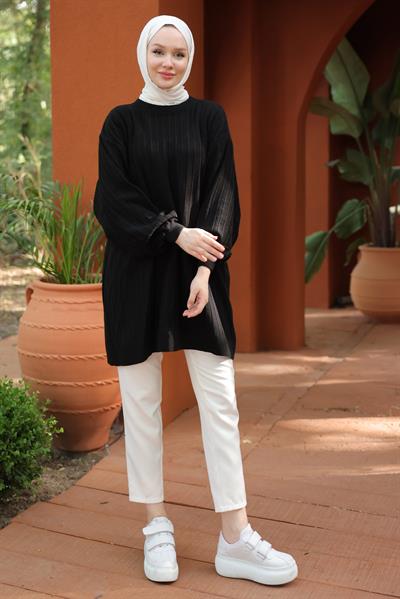 Balon Kol Triko Tunik Siyah HM2519