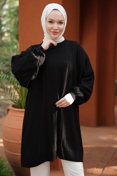 Balon Kol Triko Tunik Siyah HM2519