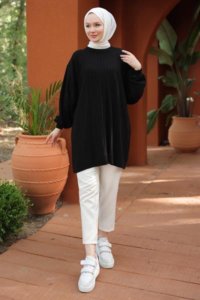 Balon Kol Triko Tunik Siyah HM2519