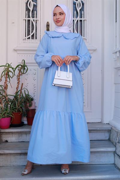 Bebe Yaka Tesettür Elbise Bebe Mavisi HM2080