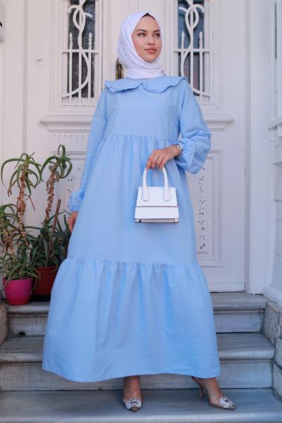 Bebe Yaka Tesettür Elbise Bebe Mavisi HM2080