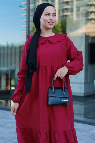 Bebe Yaka Tesettür Elbise Bordo HM2080