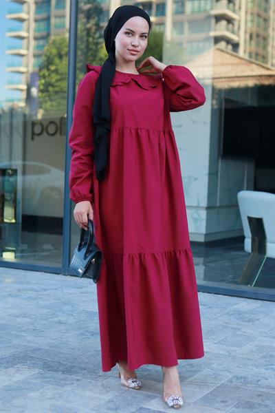 Bebe Yaka Tesettür Elbise Bordo HM2080