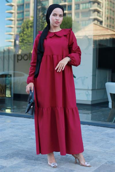 Bebe Yaka Tesettür Elbise Bordo HM2080