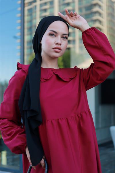 Bebe Yaka Tesettür Elbise Bordo HM2080