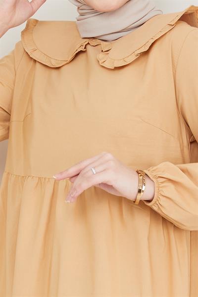 Bebe Yaka Tesettür Elbise Camel