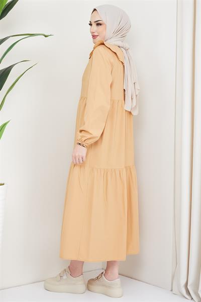 Bebe Yaka Tesettür Elbise Camel