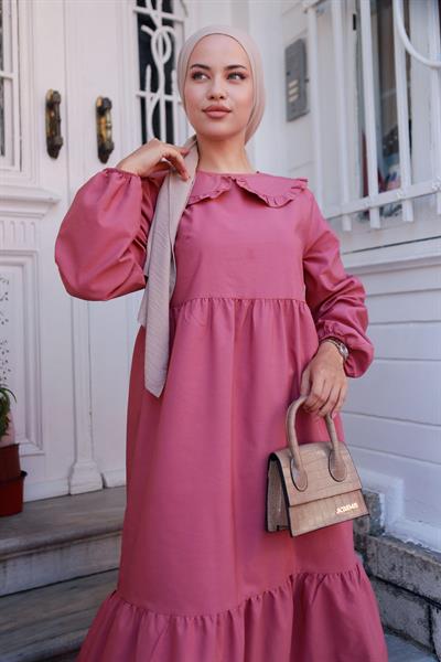 Bebe Yaka Tesettür Elbise Gül Kurusu HM2080