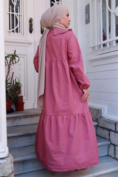 Bebe Yaka Tesettür Elbise Gül Kurusu HM2080