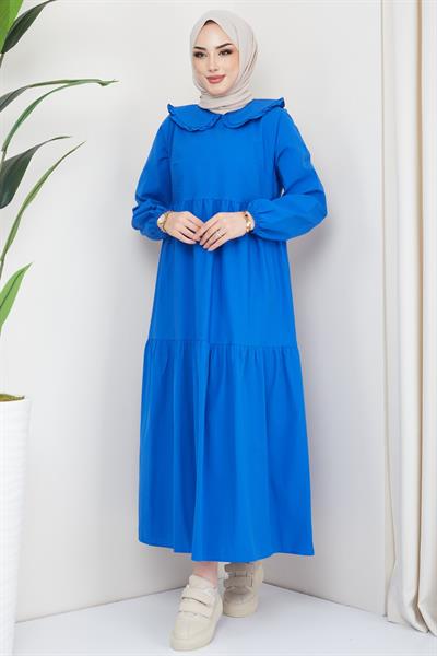 Bebe Yaka Tesettür Elbise İndigo