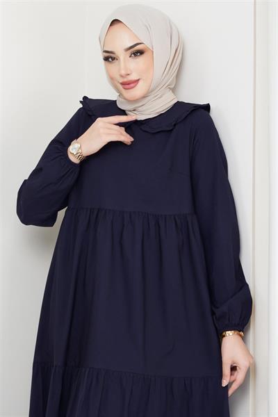 Bebe Yaka Tesettür Elbise Lacivert HM2080