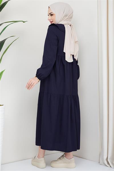 Bebe Yaka Tesettür Elbise Lacivert HM2080