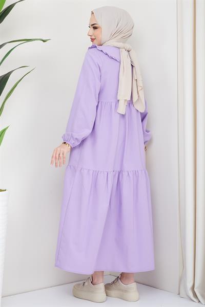 Bebe Yaka Tesettür Elbise Lila