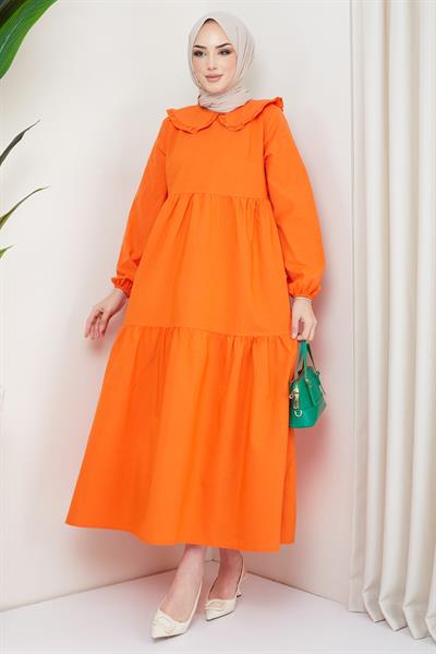 Bebe Yaka Tesettür Elbise Turuncu