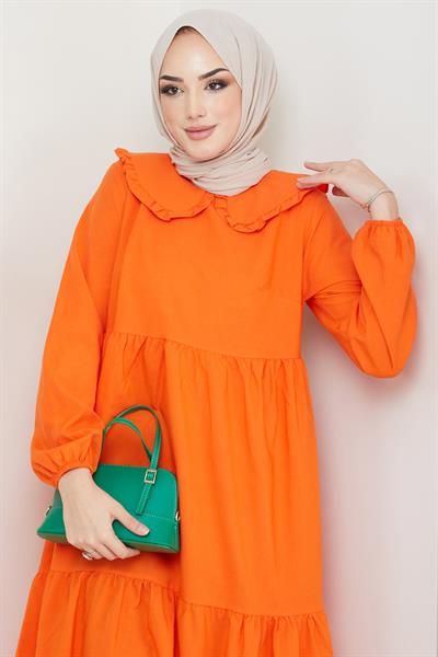 Bebe Yaka Tesettür Elbise Turuncu