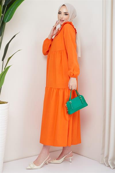 Bebe Yaka Tesettür Elbise Turuncu