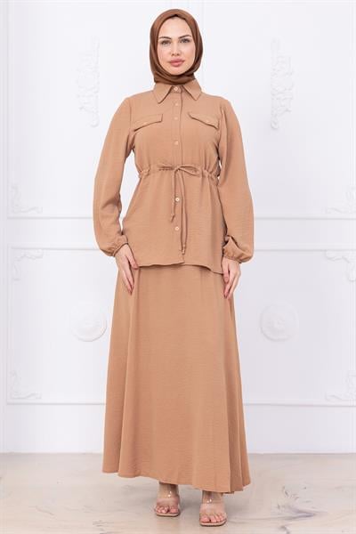Beli Bağlamalı Etekli Ayrobin Takım Camel HM2734