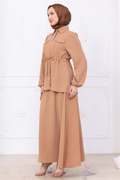 Beli Bağlamalı Etekli Ayrobin Takım Camel HM2734