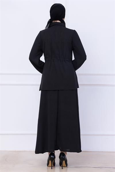 Beli Bağlamalı Etekli Ayrobin Takım Siyah HM2734