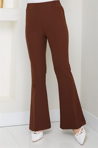 Beli Lastikli İspanyol Paça Kumaş Pantolon Kahverengi HM2781