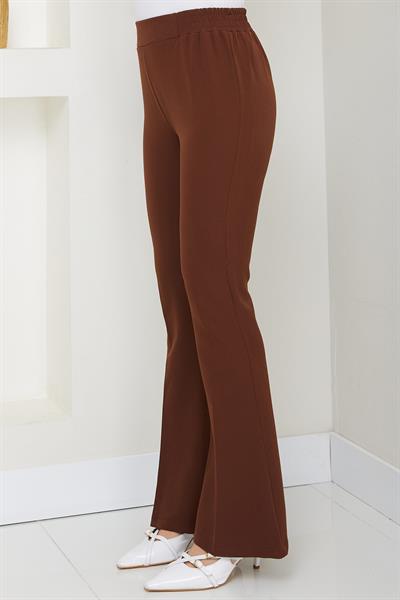 Beli Lastikli İspanyol Paça Kumaş Pantolon Kahverengi HM2781