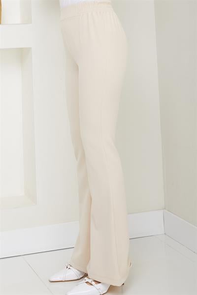 Beli Lastikli İspanyol Paça Kumaş Pantolon Bej HM2781