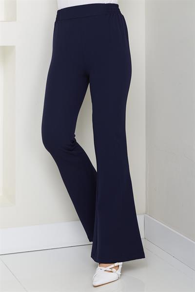 Beli Lastikli İspanyol Paça Kumaş Pantolon Lacivert HM2781