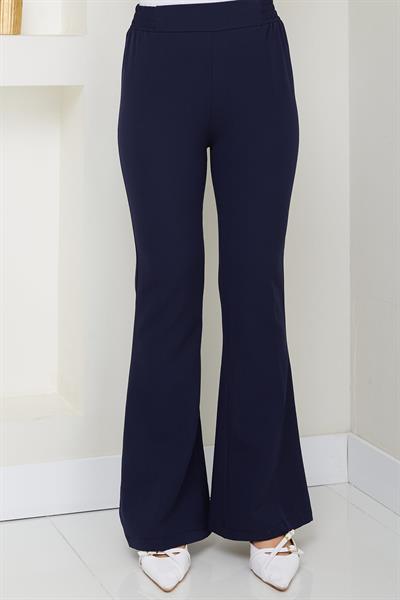 Beli Lastikli İspanyol Paça Kumaş Pantolon Lacivert HM2781