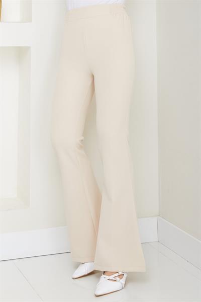 Beli Lastikli İspanyol Paça Kumaş Pantolon Bej HM2781