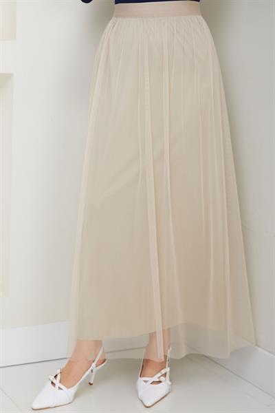 Beli Lastikli Tül Etek Bej HM2704