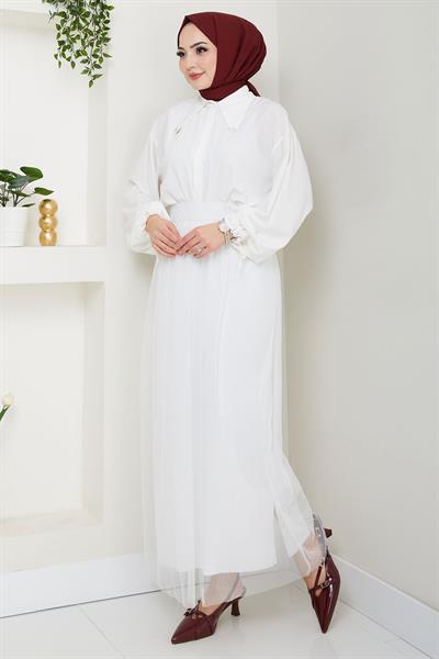 Beli Lastikli Tül Etek Beyaz HM2704