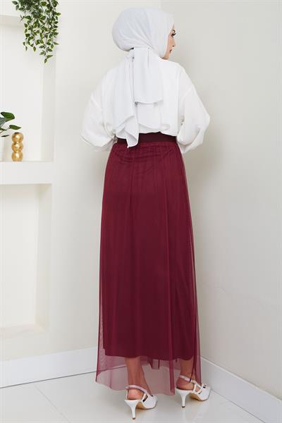 Beli Lastikli Tül Etek Bordo HM2704