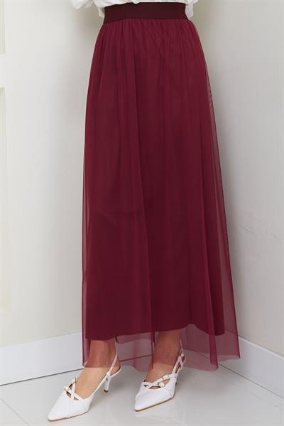 Beli Lastikli Tül Etek Bordo HM2704