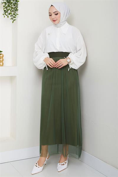 Beli Lastikli Tül Etek Haki HM2704