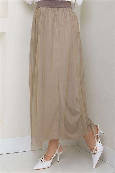 Beli Lastikli Tül Etek Vizon HM2704