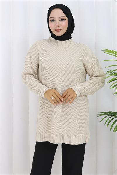 Bisiklet Yaka Baklava Desen Kazak Taş HM2836