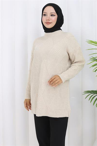 Bisiklet Yaka Baklava Desen Kazak Taş HM2836