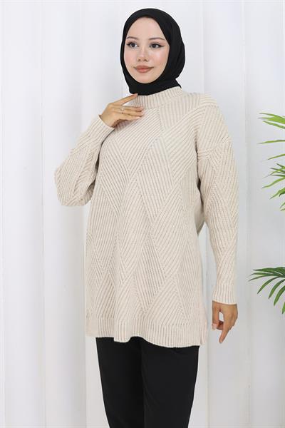 Bisiklet Yaka Baklava Desen Kazak Taş HM2836