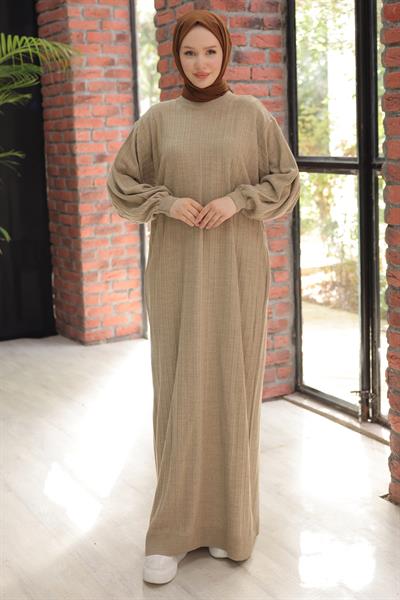 Bisiklet Yaka Balon Kol Triko Elbise Vizon HM2518