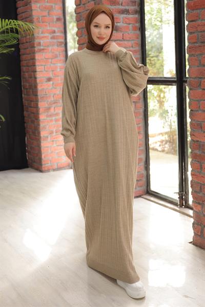 Bisiklet Yaka Balon Kol Triko Elbise Vizon HM2518