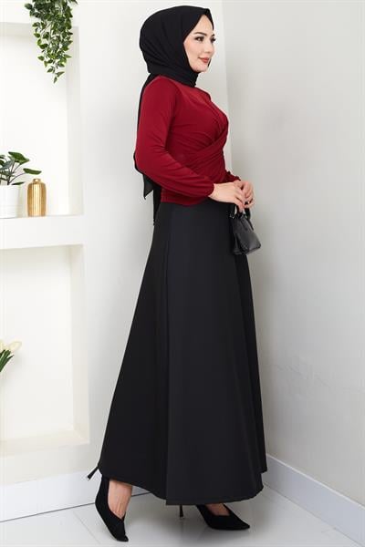 Bisiklet Yaka Büzgülü Sandy Bluz Bordo HM2765