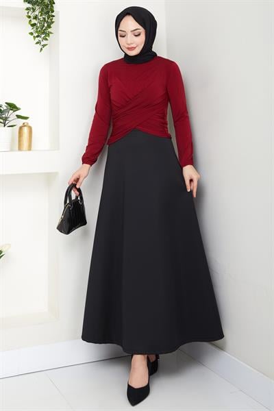 Bisiklet Yaka Büzgülü Sandy Bluz Bordo HM2765