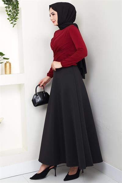 Bisiklet Yaka Büzgülü Sandy Bluz Bordo HM2765