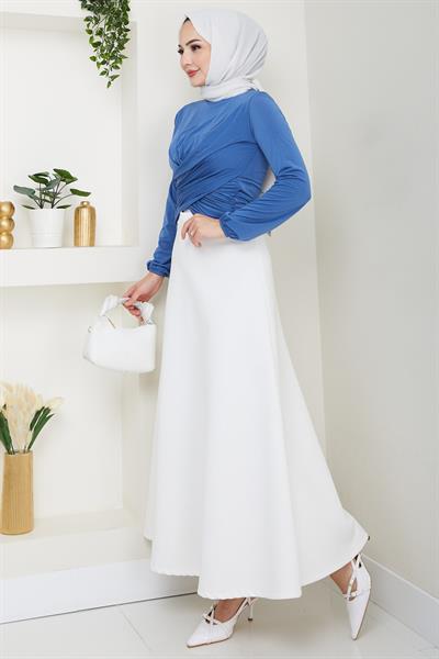 Bisiklet Yaka Büzgülü Sandy Bluz İndigo HM2765