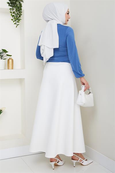 Bisiklet Yaka Büzgülü Sandy Bluz İndigo HM2765